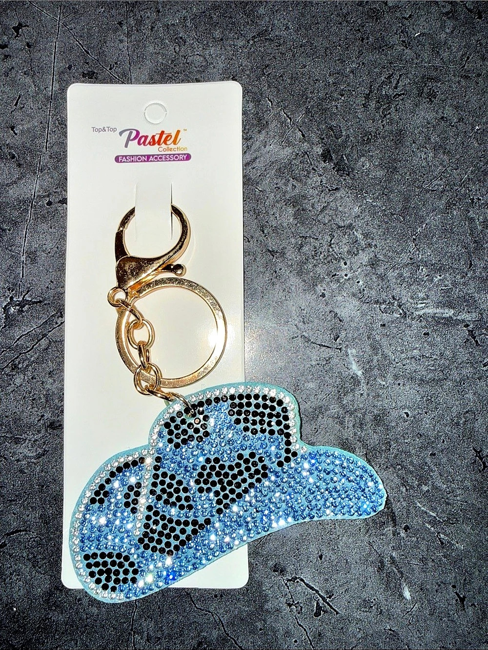 Pastel Rhinestone Cowboy Hat Keychain in Blue & Black NWT